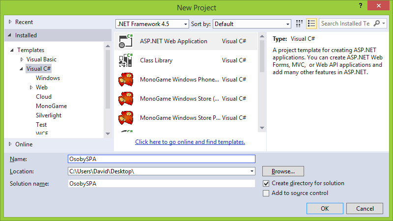 Projekt se Single Page Application ve Visual Studio - ASP.NET MVC - Single Page Application