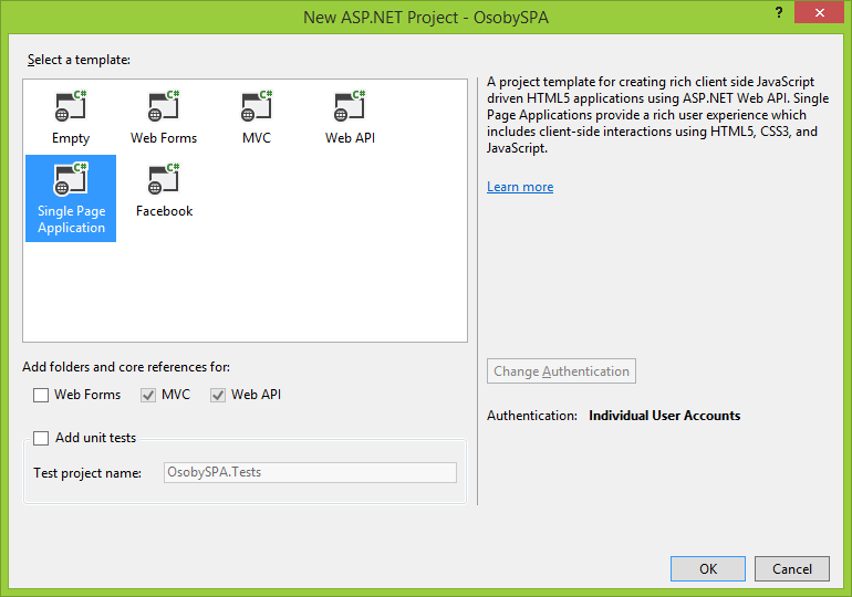 Projekt se Single Page Application ve Visual Studio - ASP.NET MVC - Single Page Application