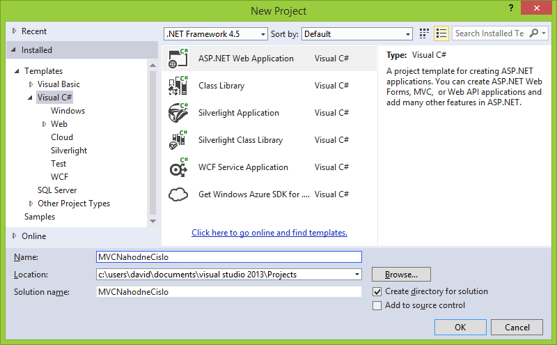 Nový ASP.NET projekt ve Visual Studio - Základy ASP.NET MVC
