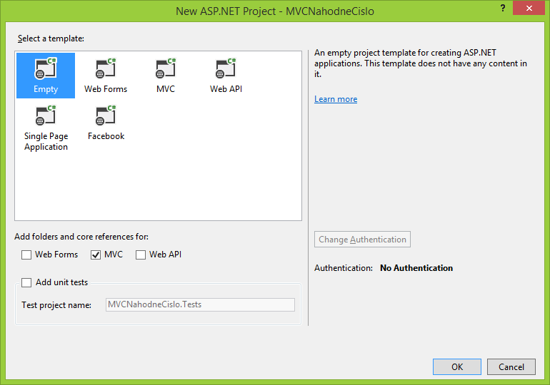 Prázdný ASP.NET MVC projekt ve Visual Studio - Základy ASP.NET MVC