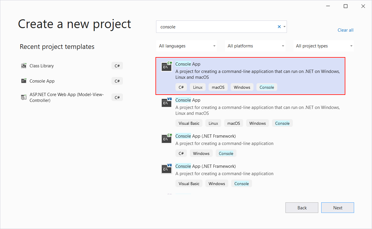 Visual Studio – Create a new project - Základní konstrukce jazyka C# .NET