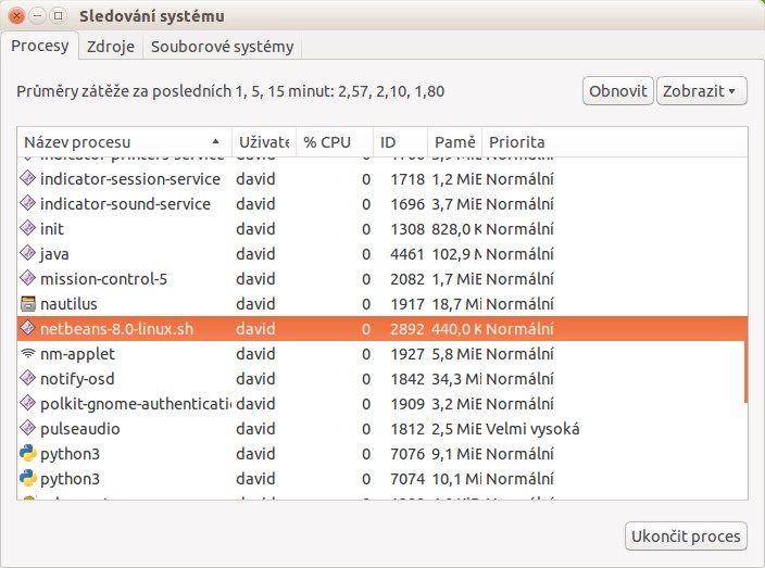 GNOME System Monitor – Procesy - Základy Linuxu