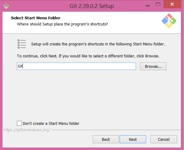 Select Start Menu Folder - Git