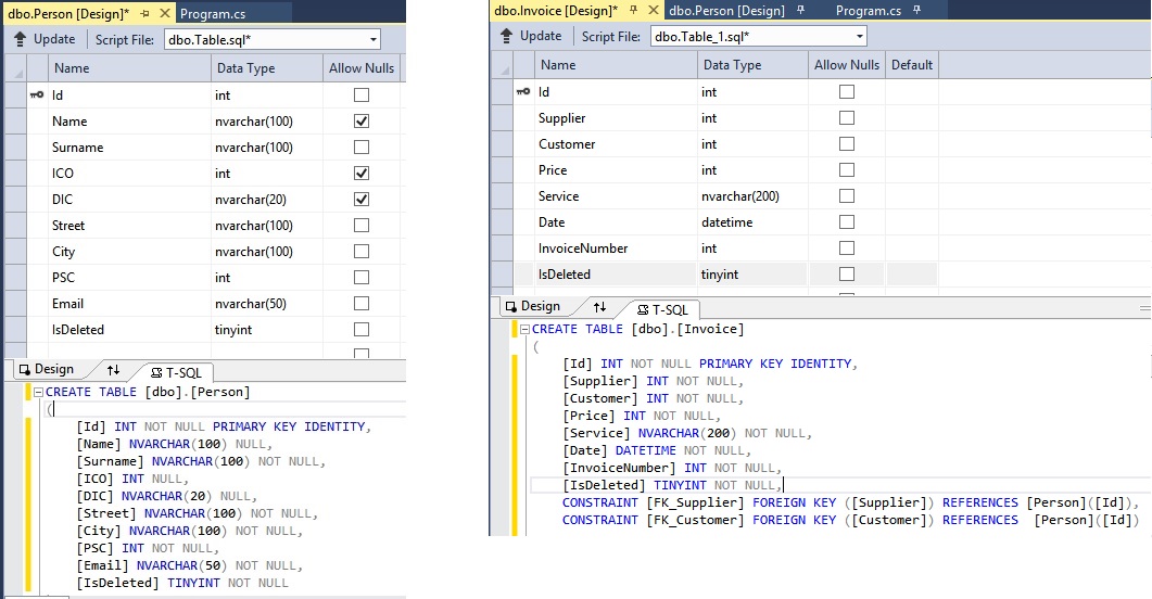 Tvorba databázových tabulek ve Visual Studio - Databáze v C# - ADO.NET