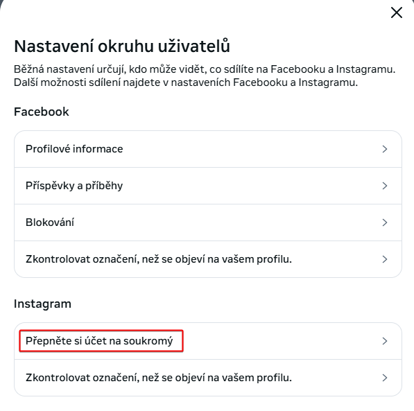 Nastavení soukromého profilu na Instagramu
