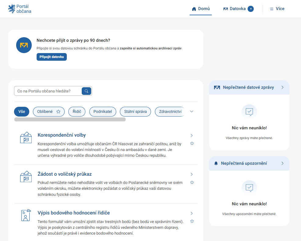 Úvodní stránka Portálu občana